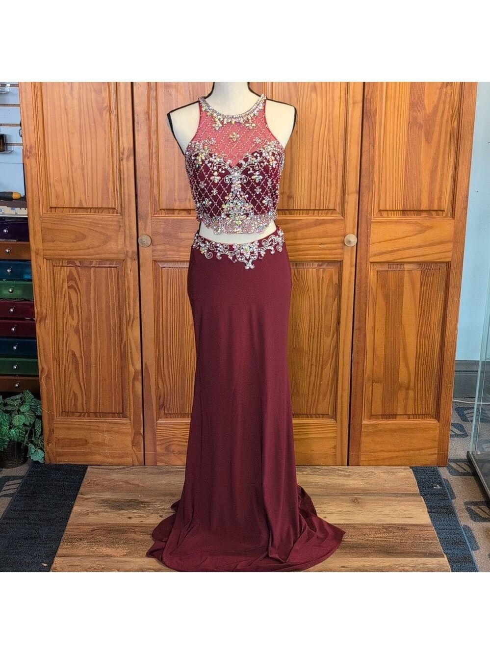 Prom Formal Sequins Mesh Dress 2-Piece M